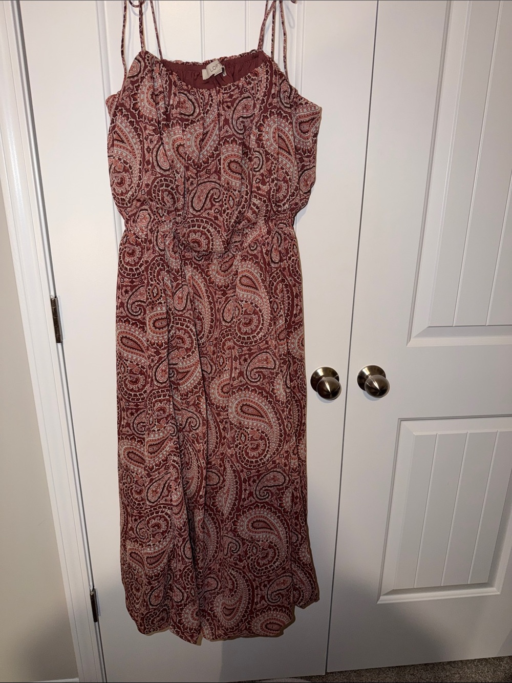 LOFT Rust Paisley Maxi Dress with Tie Straps